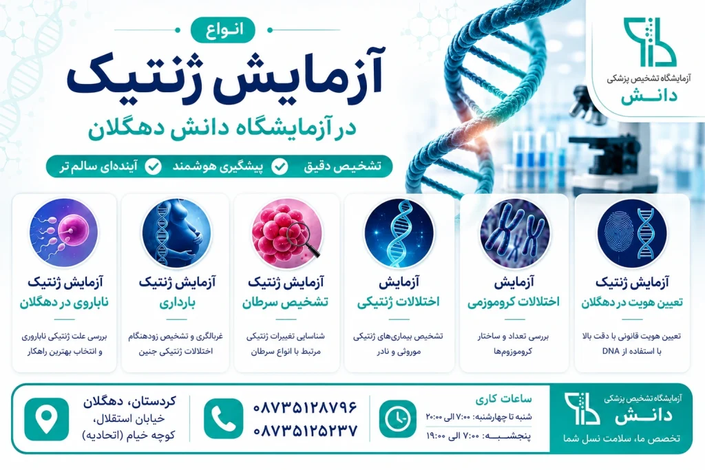 انواع آزمایش ژنتیک در آزمایشگاه دهگلان